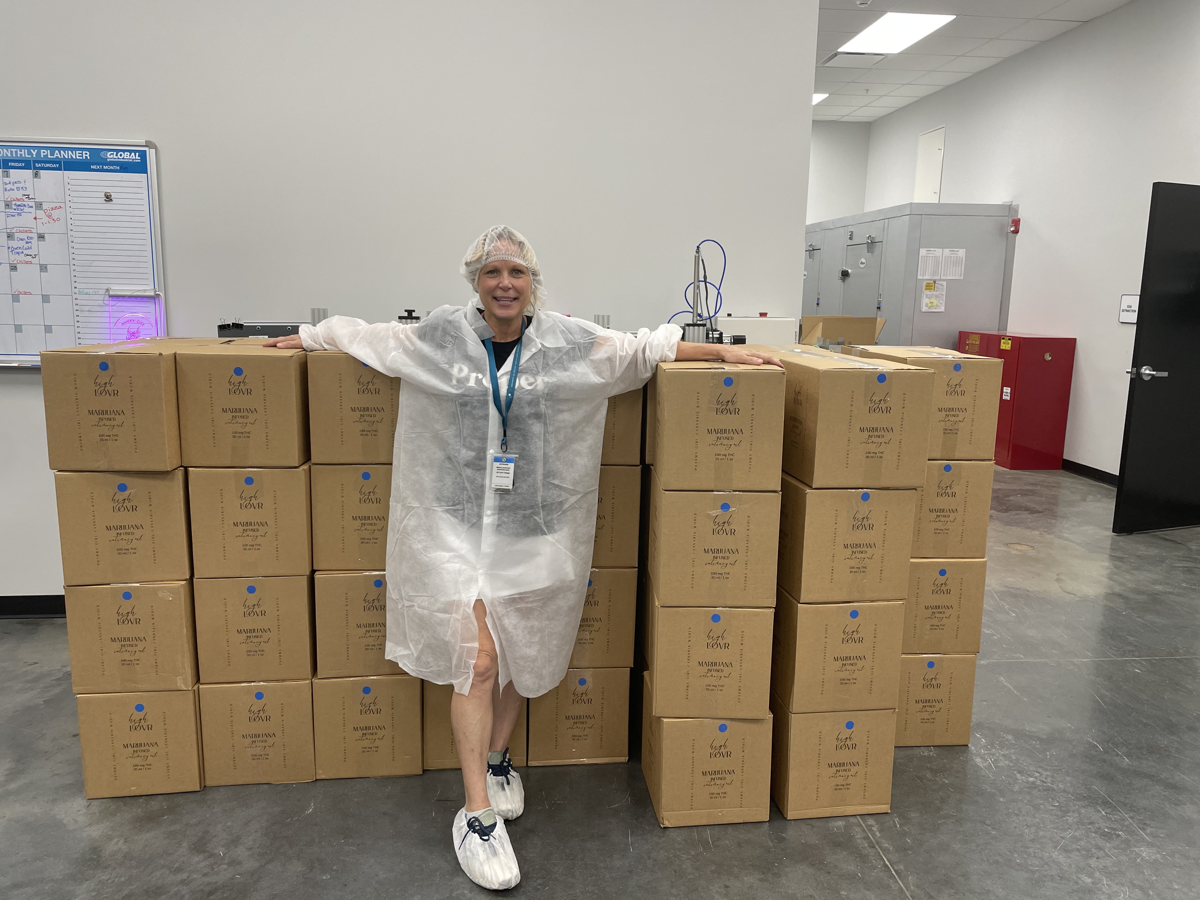 Jill with production boxes
